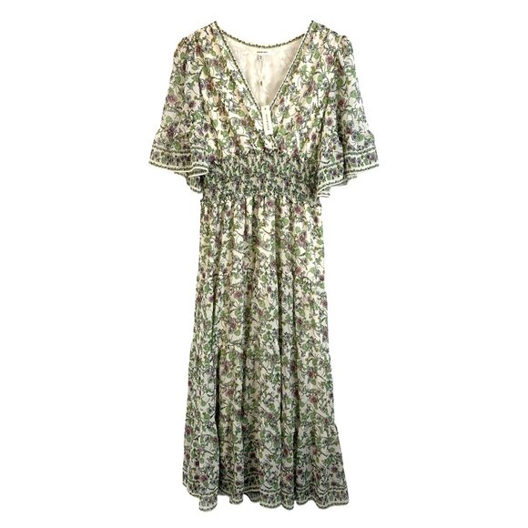 NWT Max Studio M Floral Maxi Dress Short Bell Sleeves Smock Tiered 8195 A-line - Picture 3 of 12